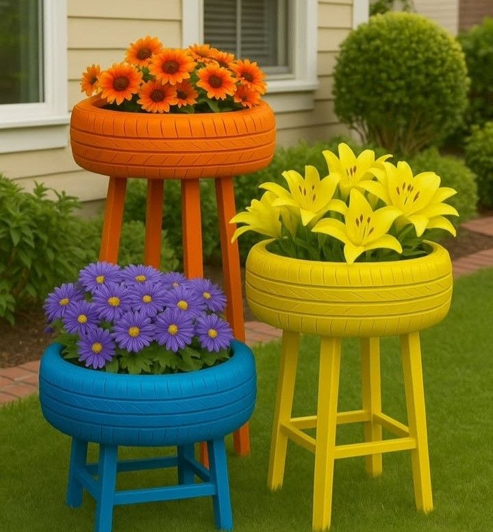 D&eacute;coration jardin pneus recycl&eacute;s