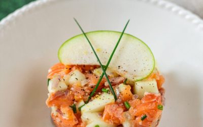 Les 100millilitres de gelée de pomme verte, accompagnant un tourteau effiloché.