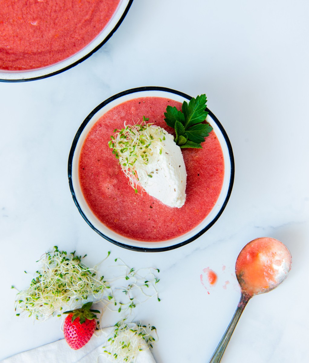 Gaspacho fraise huile d'olive