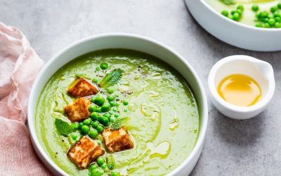 La nage de petits pois frais de 60cl en 0,6l, à la menthe et oignons grelots.