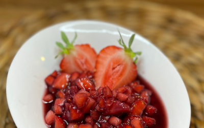 La soupe de fraises gariguettes d’1 demi litre en 50cl, poivre de Sichuan.